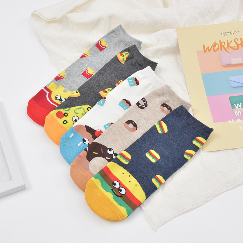 New mid-tube socks spring new socks cartoon food pattern straight socks breathable sweat absorbent moisture socks cotton women's socks