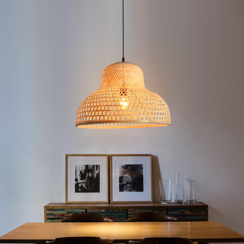 Lámpara de araña de pantalla de bambú chino lámpara de restaurante de estilo del sudeste asiático antiguo creativo B & B lámpara de restaurante de olla caliente