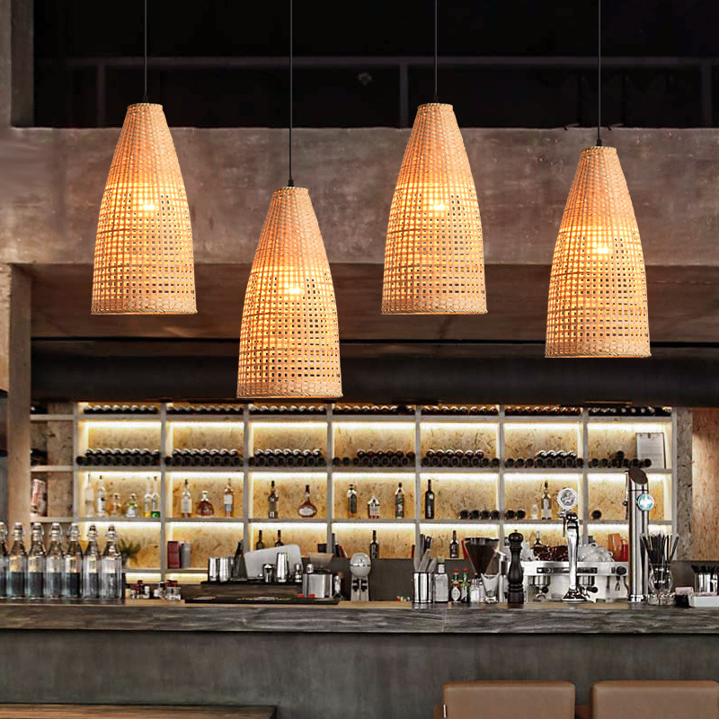 Lámpara de araña de pantalla de bambú chino lámpara de restaurante de estilo del sudeste asiático antiguo creativo B & B lámpara de restaurante de olla caliente
