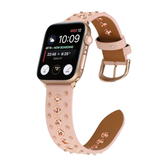 适用苹果手表表带Apple Watch10-1SE朋克铆钉表带iwatch7真皮表带