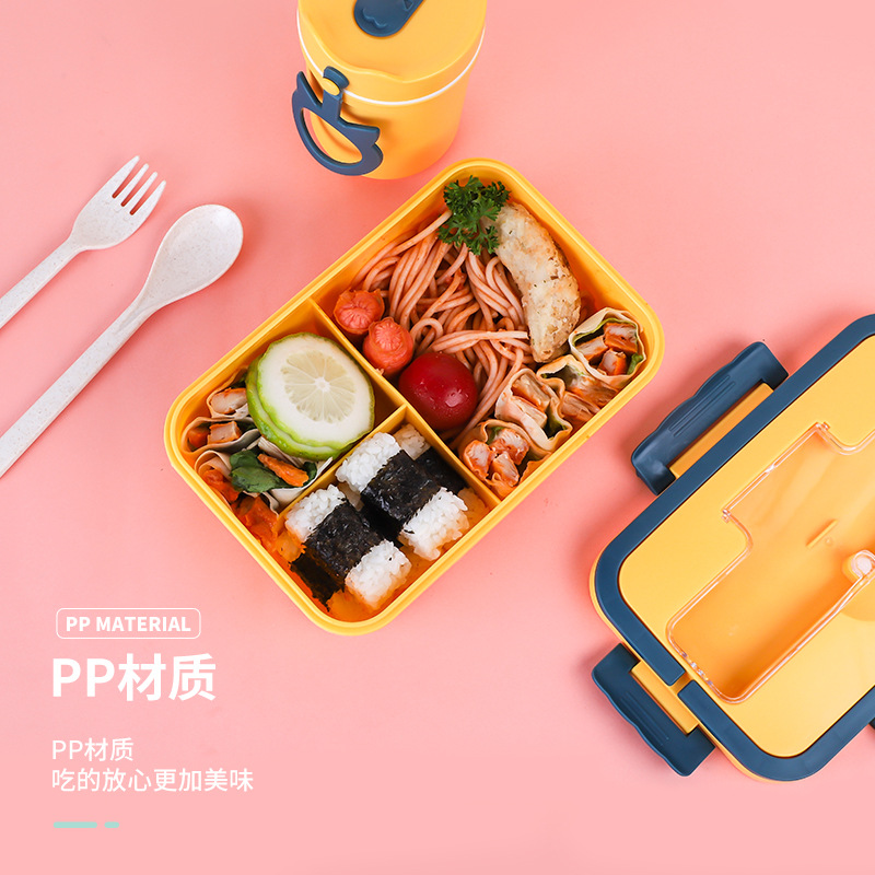 Caja de almuerzo de estilo japonés con asa horno de microondas caja de almuerzo de plástico compartimiento de paja de trigo caja de almuerzo transfronteriza