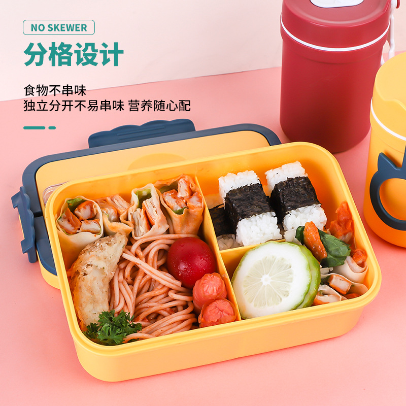 Caja de almuerzo de estilo japonés con asa horno de microondas caja de almuerzo de plástico compartimiento de paja de trigo caja de almuerzo transfronteriza