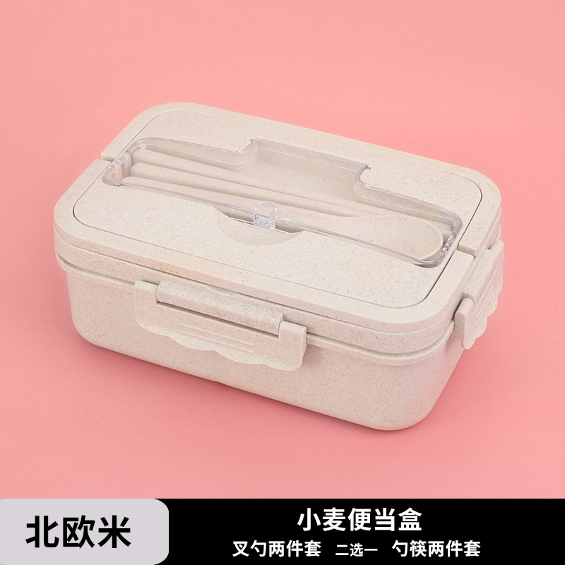 Caja de almuerzo de estilo japonés con asa horno de microondas caja de almuerzo de plástico compartimiento de paja de trigo caja de almuerzo transfronteriza