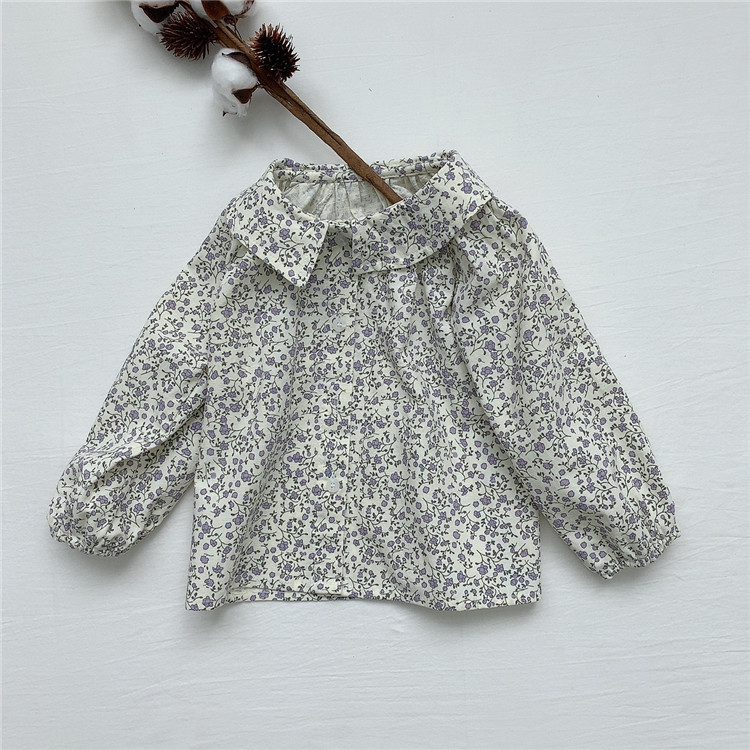 Camisa de otoño para niños de estilo coreano bebé estilo occidental camisa de solapa floral de todo partido camisa de muñeca camisa de niña
