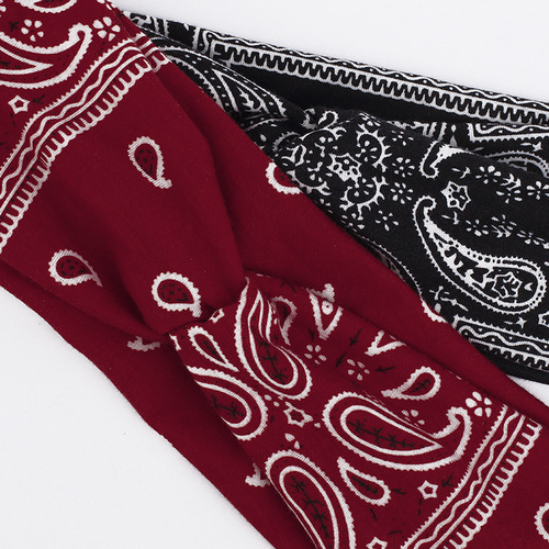 Bohemian European and American style new cashew print false hair band cross headband hair tie headband cross wide brim