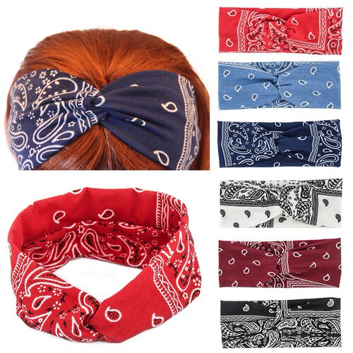 Bohemian European and American style new cashew print false hair band cross headband hair tie headband cross wide brim