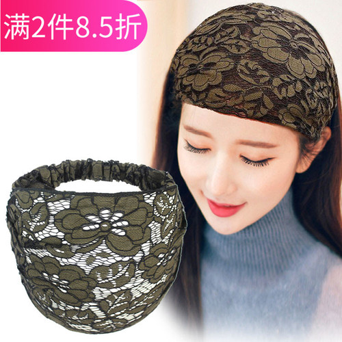 Summer thin lace edge wide headband fabric elastic hair tie for covering gray hair head scarf with flowers Korean women's hair accessory