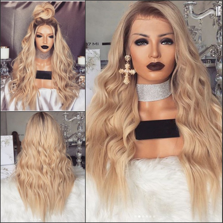 Mujeres transfronterizas de la peluca de teñido en pelo largo y rizado pelo de moda europeo y americano Rosa neto gradiente peluca cabeza