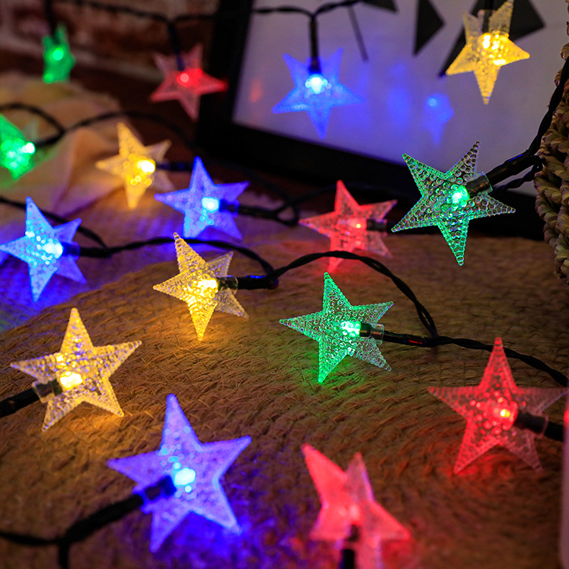 Impermeable al aire libre LED solar estrella luz cadena estrella de cinco puntas luces de colores FIESTA DE Navidad camping atmósfera dosel Decoración