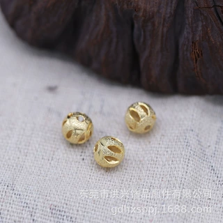 洪兴饰品配件24K真金保色磨砂刻痕小金珠隔珠手链流苏配饰B742