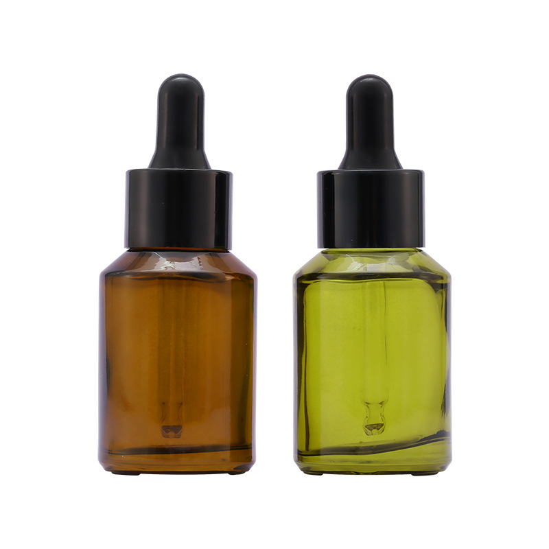 Botella de esencia Xumin de 30 ml, botella de líquido cosmético marrón, botella de vidrio con gotero de hombro oblicuo verde, botella de vidrio