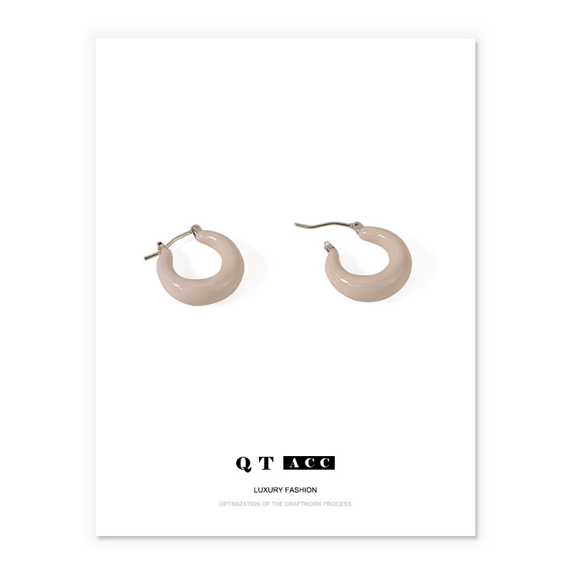 Aceite hecho a mano goteo Hong Kong estilo retro diseño nuevo personalizado moda crema rosa en forma de U pendientes para las mujeres