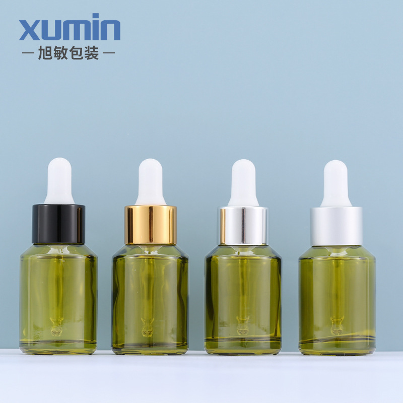 30ML精华分装瓶 绿色玻璃瓶白胶头亮银圈滴管瓶 原液瓶子旭敏包材