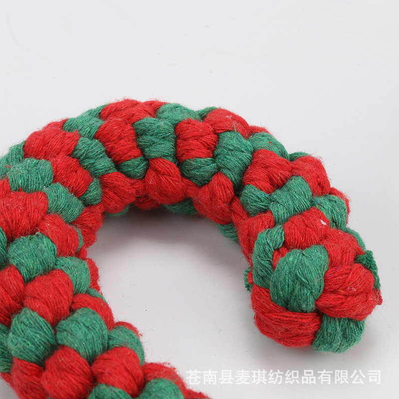 Fabricantes de suministro de mascotas juguetes de algodón de Navidad muletas trenzadas molares resistentes a la mordida juguetes de perro comercio exterior al por mayor