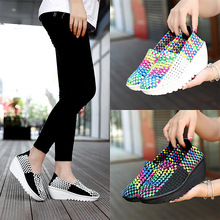 跨境大码42女手工编织鞋女鞋休闲韩版凉鞋透气松紧带运动坡跟鞋