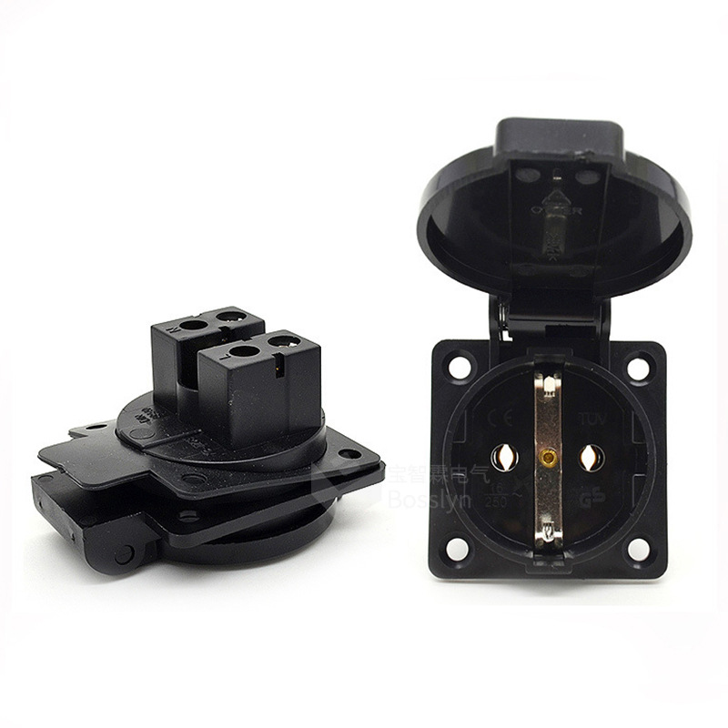 厂家直销IP44欧式德式防水插座 欧洲实验室防水防尘暗装插座50*50