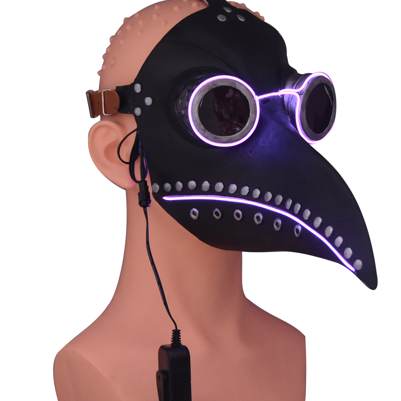 万圣节瘟疫医生面具LED发光面具乌鸦鸟嘴黑死病病毒死亡乳胶面具