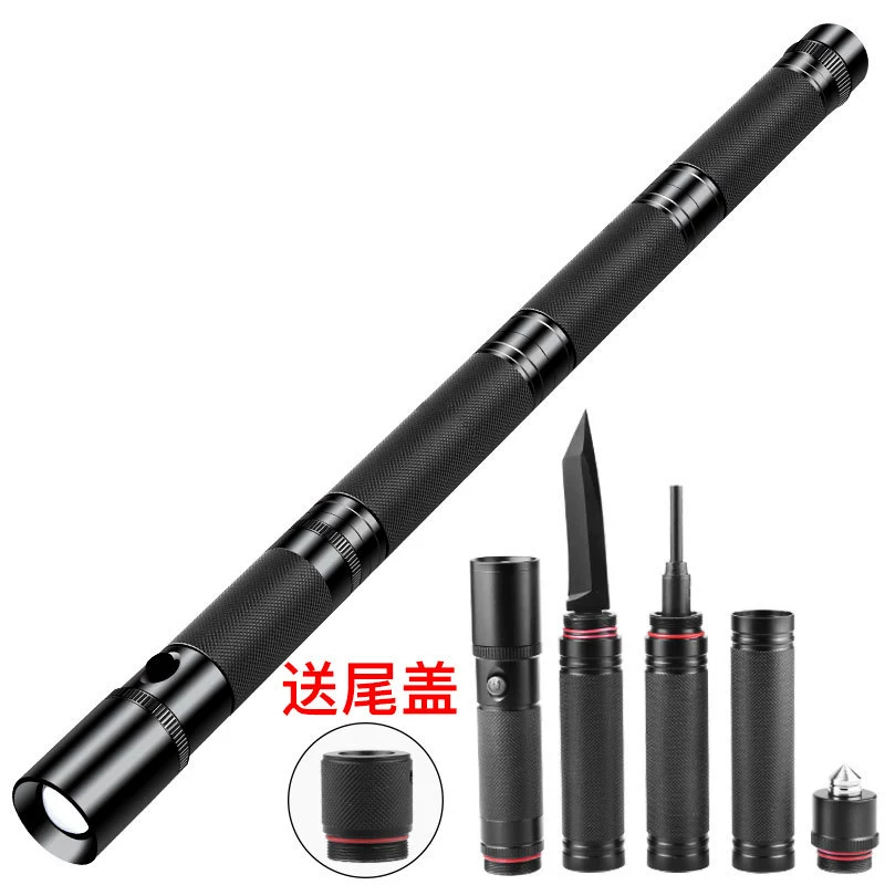 Светодиодный сильный свет фонарик самообороны открытый многофункциональное оружие самообороны палка нож поле выживания свисток огниво