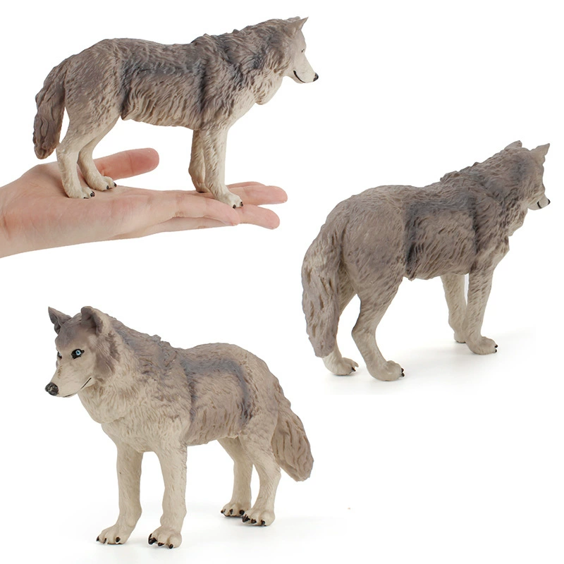 Cross -border wolf family solid static ornament brown Gongwolu mother wolf cub children puzzle cognitive animal model