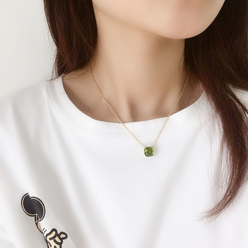 Live Streaming New Chinese Luxury Morandi Gemstone Style Candy Color Crystal Clavicle Necklace Fashion Fresh Outfit