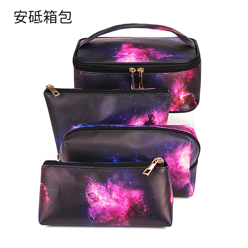 Nuevo en stock de mármol de tres piezas bolsa de cosméticos PU bolsa de lavado a prueba de agua bolsa de almacenamiento de viaje portátil de gran capacidad