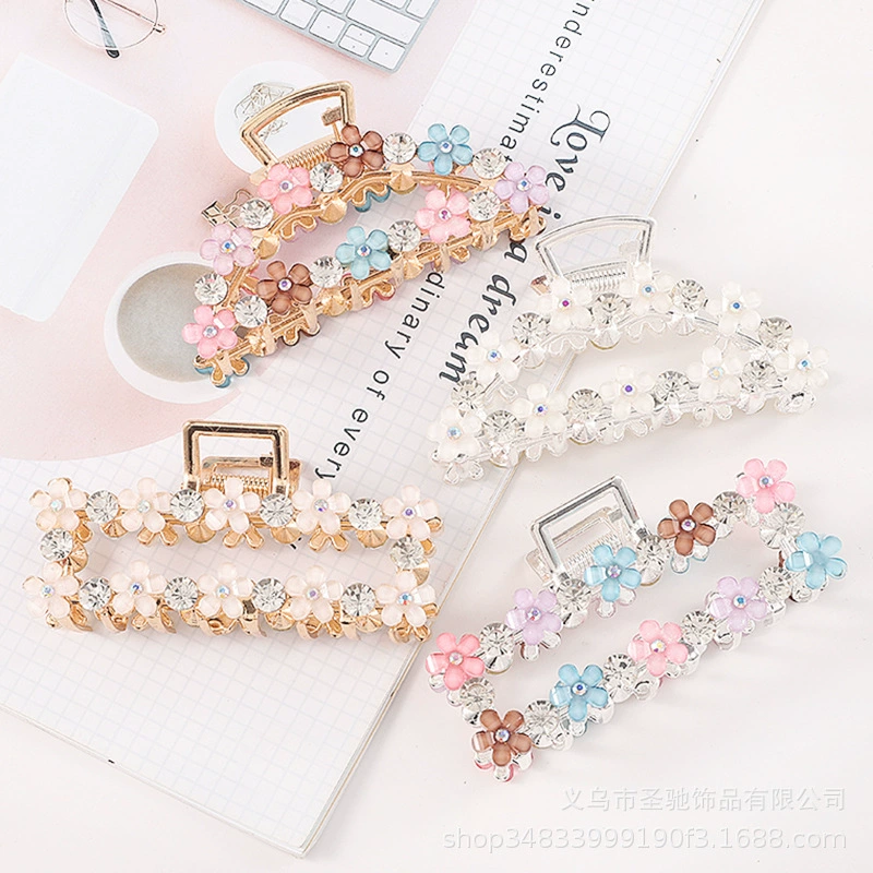 Пружинная зажимуха для волос в европейском стиле с rhinestones и эмалевыми цветами, 11,5 см