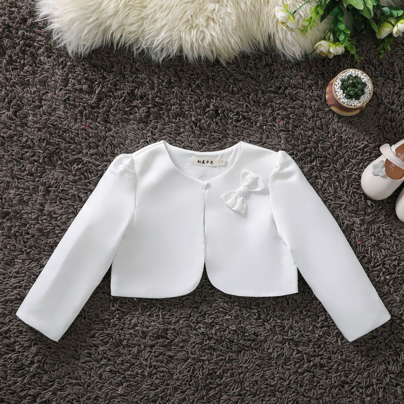 2020 New Girls' Dress Shawl Children's Long Sleeve Waistcoat White Flower Girl Dress Princess Outer Short Coat
