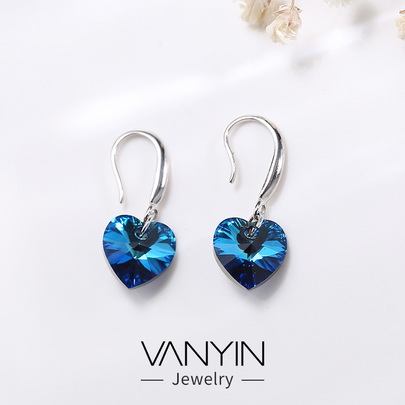 Wanying Jewelry Ocean Heart Ear Hooks S925 Sterling Silver European and American Cross-Border Earrings Personalized Simple Jewelry Custom Earrings