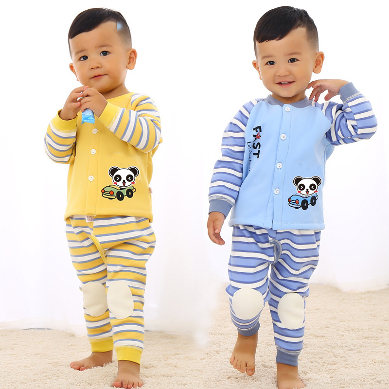 Baby Men and Women Fleece Thickened Thermal Underwear Set Autumn and Winter Baby Winter High Waist Belly Protection Children's Pajamas