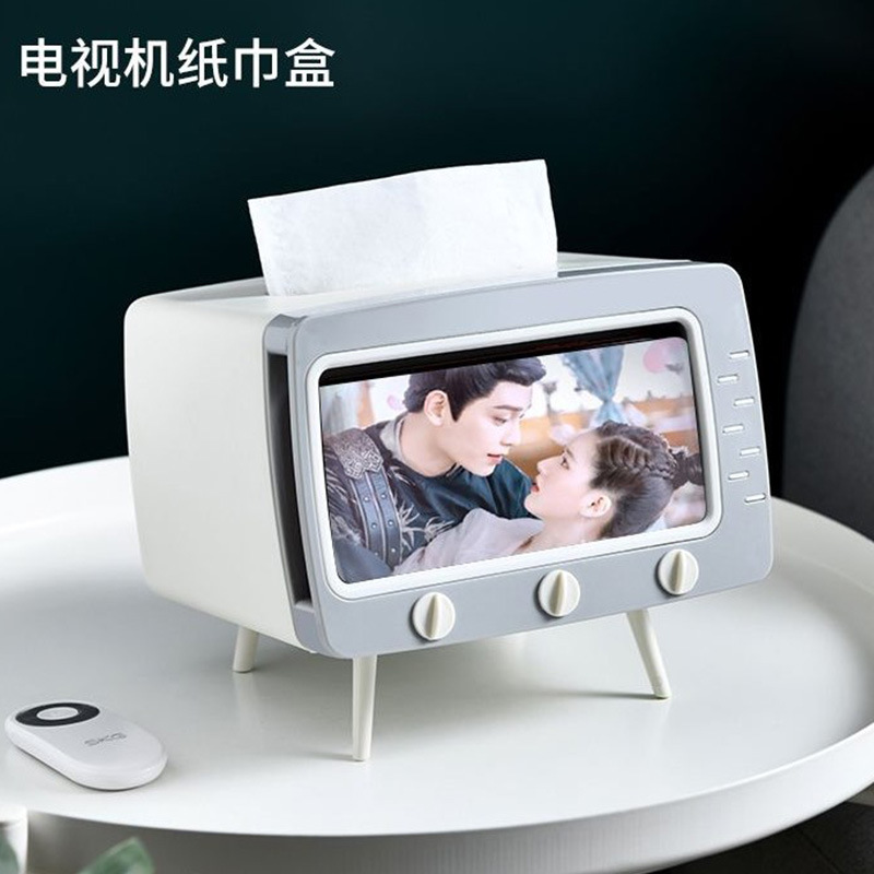 Caja de pañuelos multifuncional caja de pañuelos de escritorio creativa caja de pañuelos retro Internet popular caja de almacenamiento con soporte para teléfono móvil