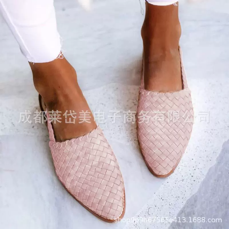 2022 летние новые сандалии, внешняя торговля, женская обувь, туфли на плоской подошве, туфли больших размеров 40-43, остроносые тканые женские туфли