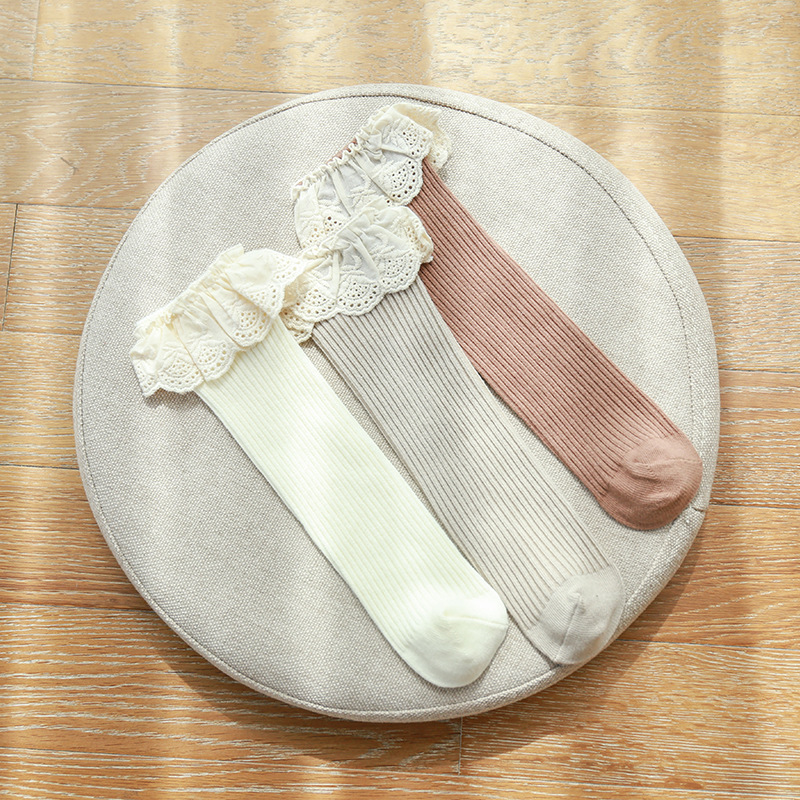 Nuevos calcetines para niños primavera y otoño calcetines para niños medianos y grandes para niñas calcetines sin tacón de media pantorrilla Corea del Sur calcetines de algodón para bebés con encaje al por mayor