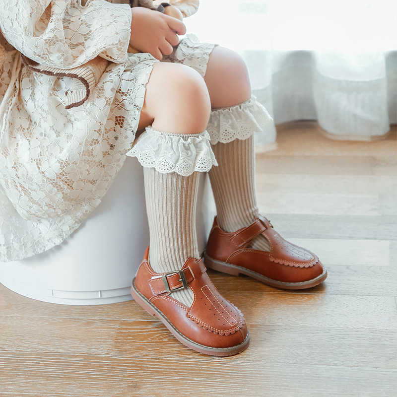 Nuevos calcetines para niños primavera y otoño calcetines para niños medianos y grandes para niñas calcetines sin tacón de media pantorrilla Corea del Sur calcetines de algodón para bebés con encaje al por mayor