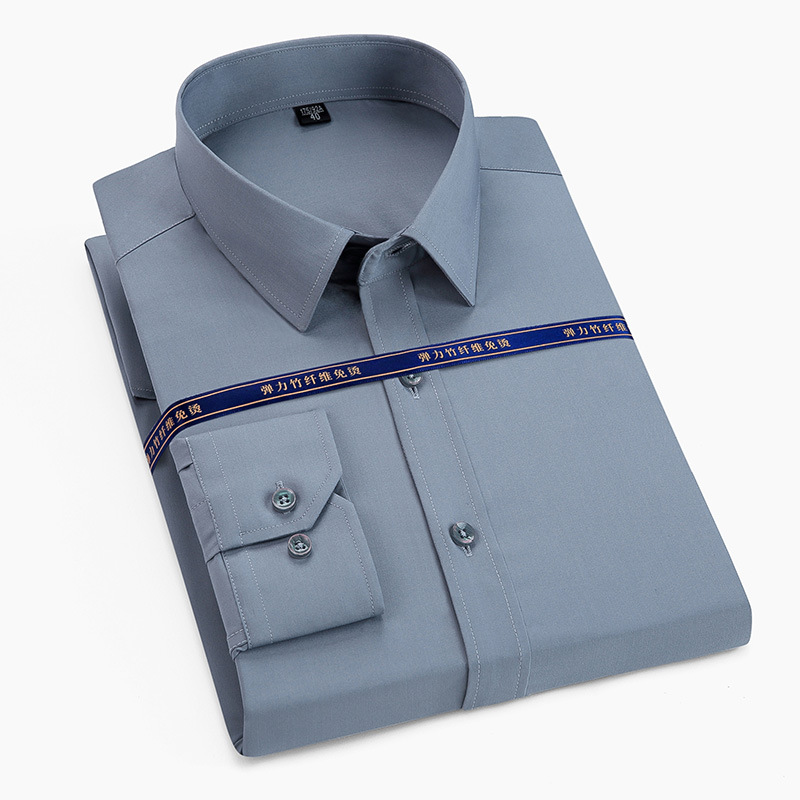 Camisa de fibra de bambú nueva de otoño, camisa de manga larga para hombre, color sólido, elástica, sin arrugas, ropa de trabajo de negocios, unisex