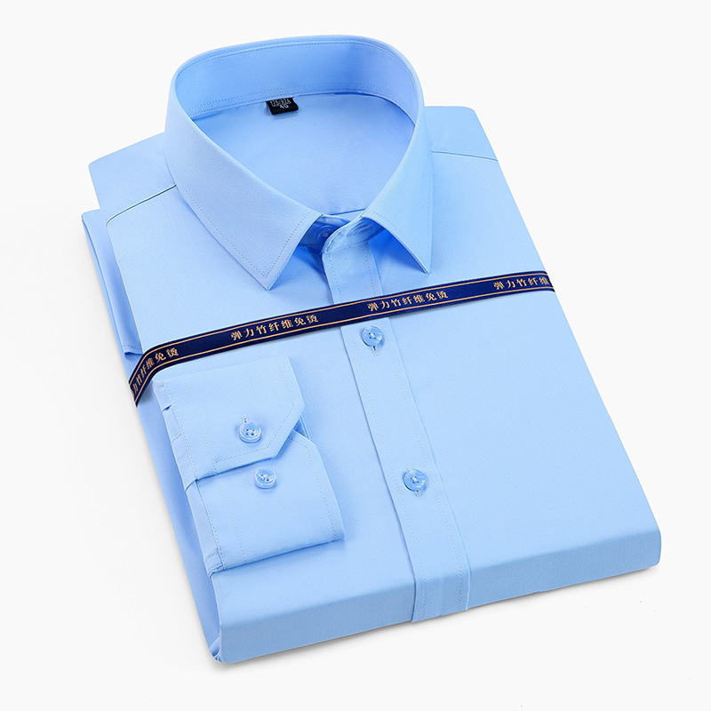 Camisa de fibra de bambú nueva de otoño, camisa de manga larga para hombre, color sólido, elástica, sin arrugas, ropa de trabajo de negocios, unisex