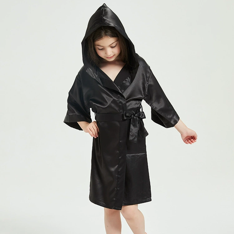 Детская ночная рубашка с капюшоном для мальчиков и девочек с капюшоном однотонный халат часы костюм Одежда для подиума из искусственного шелка однотонная домашняя одежда