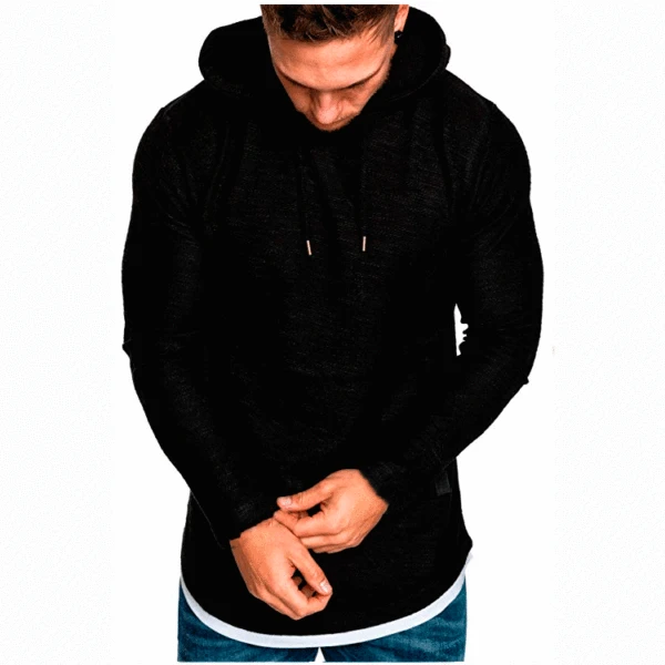 New Men's Casual Fashion Pure Color Hooded Long-Sleeved T-Shirt Summer Casual Sports Long-Sleeved T-Shirt