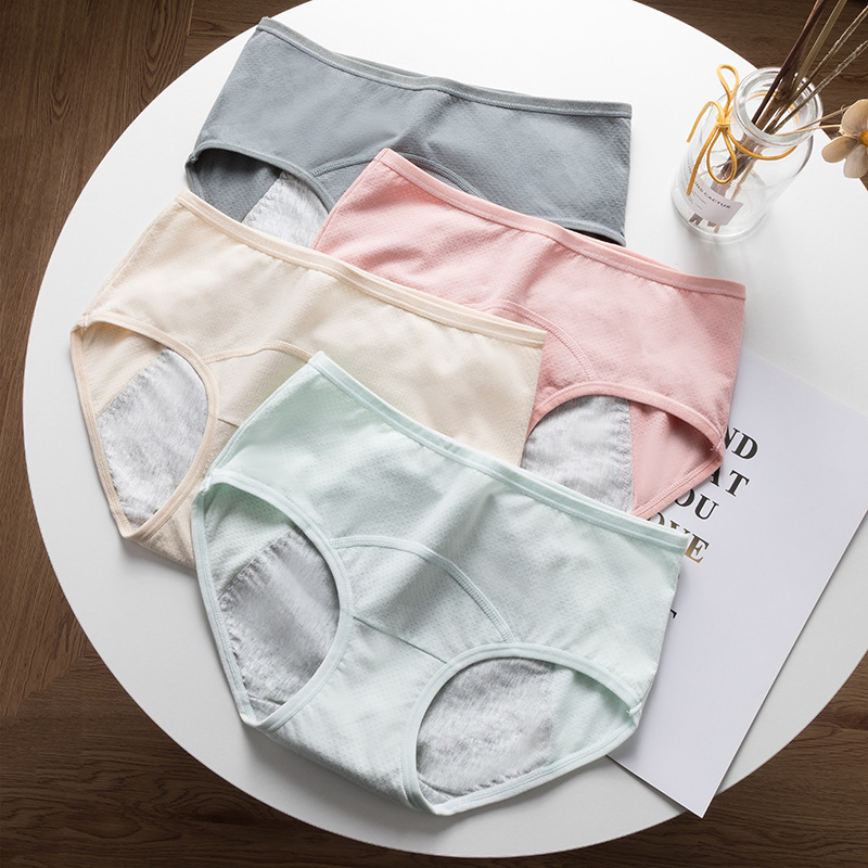 Cotton Women's Mid-Waist Menstrual Pants Women's Cotton Antibacterial Pure Cotton Bottom Crotch Front and Rear Anti-Side Leakage Menstrual Period Sanitary Pants