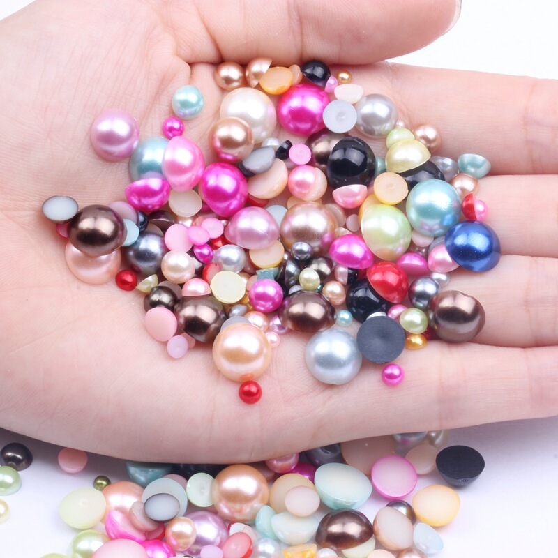 Strict selection of flat-bottomed semicircular pearl color ABS imitation pearl 2-10mm mixed model 1000 DIY jewelry accessories