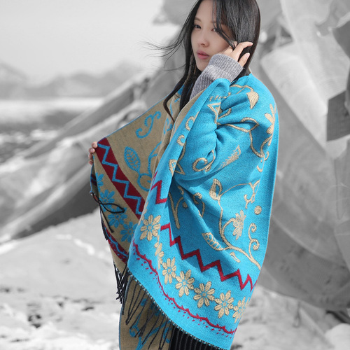 Ethnic style cloak shawl scarf dual-purpose women's warm Lijiang Qinghai Lake Tibet travel shawl coat