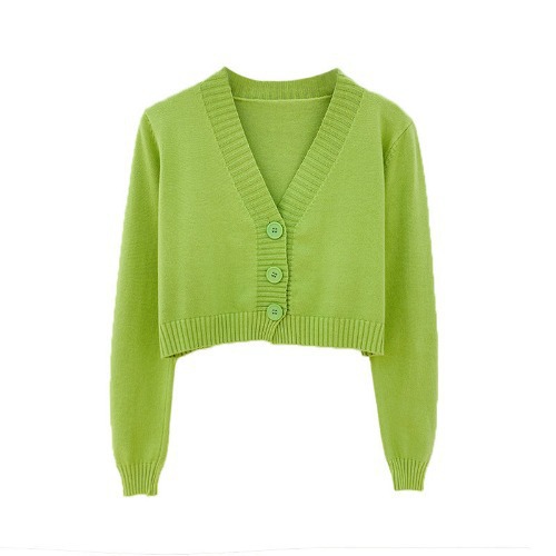 Internet celebridad aguacate verde punto cardigan abrigo moda mujer corto cintura alta chal manga larga con cuello en V suéter exterior moda image 11