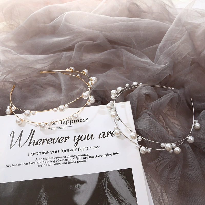 (Cross-border trading), double-layer fashionable headband pearl, double row retro hair accessory for bride, Korean style, simple and elegant design