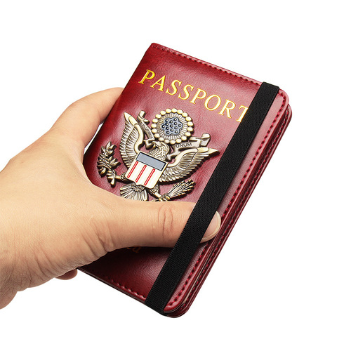 RFID Magnetic Passport Holder Amazon Passport Book American Metal Badge Case Multi-Card Slot Elastic Band Passport Cover