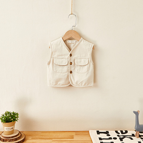 Spring and Autumn Infant Denim Vest Jacket Children's Sleeveless Vest Small and Medium-sized Baby Loose Waistcoat Korean Trend