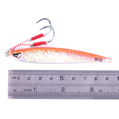 Iron Plate Lure Hengga Sea Fishing Single Hook Lead Baits 80G Long Range Laser Metal Lead Fish Artificial Lure Iron Plate Blue Blade