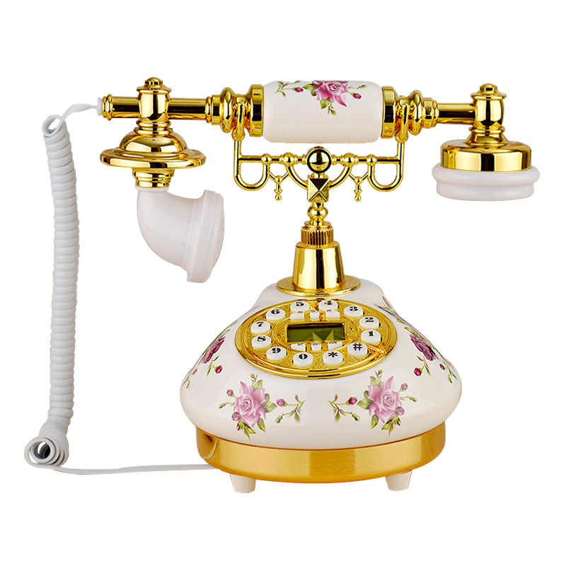 跨境电商复古电话厂家批发欧式陶瓷固定电话座机 陶瓷仿古电话机