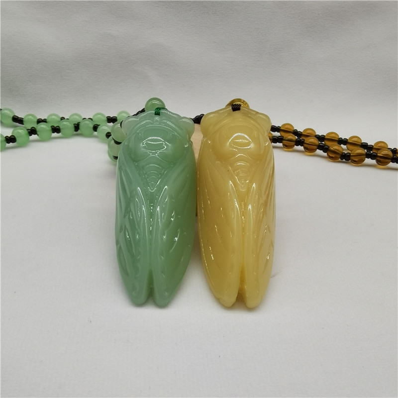 Yellow Dragon Jade Golden Cicada Necklace, Long Style, Individually Packaged, Stunning Pendant, Tourist Attraction Travel Agency Gift, Stackable