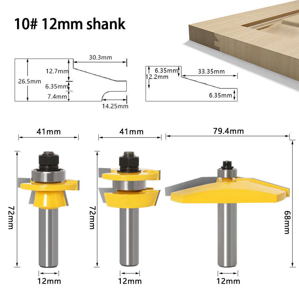 Juego de 3 piezas 12 mango cuchillo de puerta de gabinete cuchillo de puerta de madera maciza carpintería fresadora Tenon cuchillo de puerta de gabinete