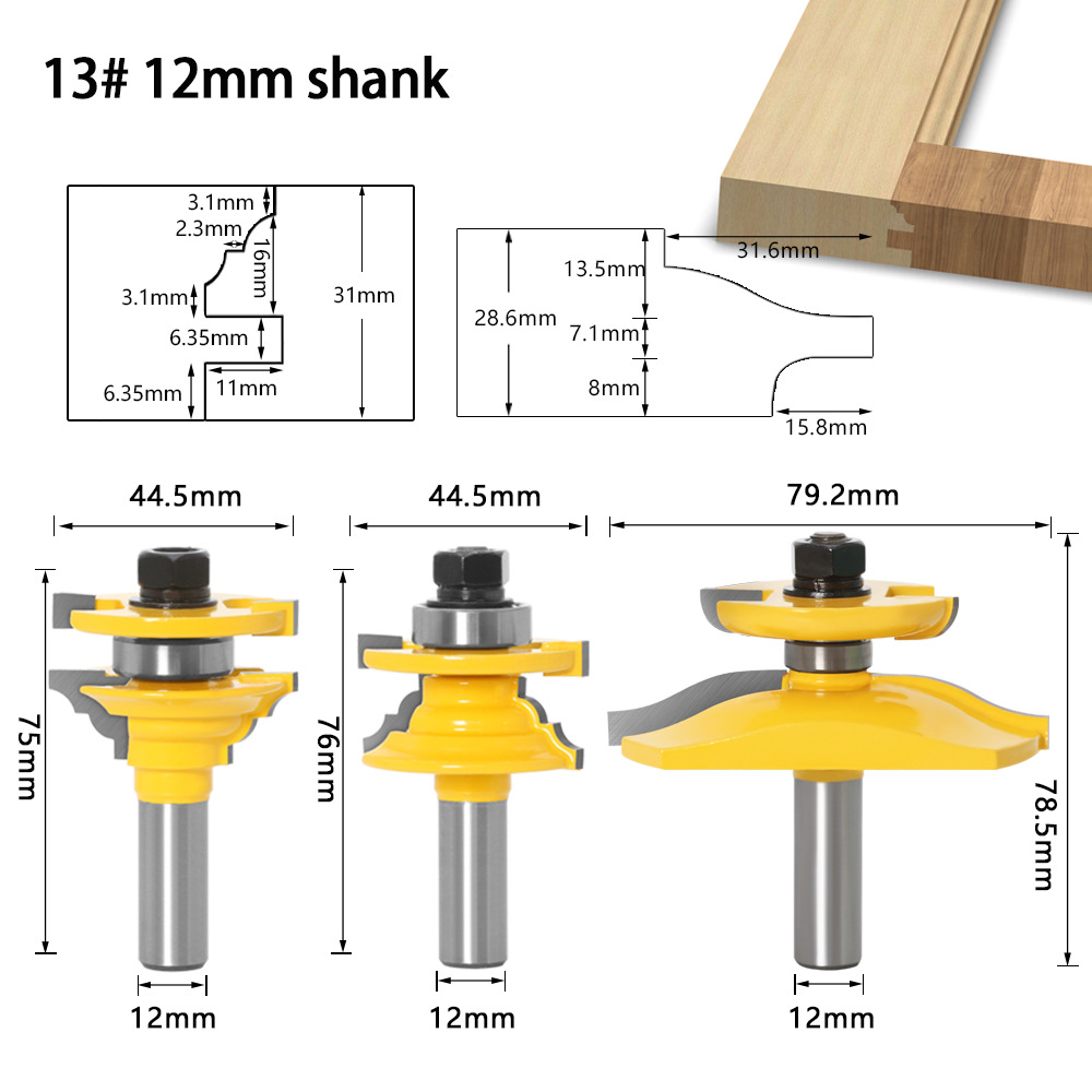 Juego de 3 piezas 12 mango cuchillo de puerta de gabinete cuchillo de puerta de madera maciza carpintería fresadora Tenon cuchillo de puerta de gabinete