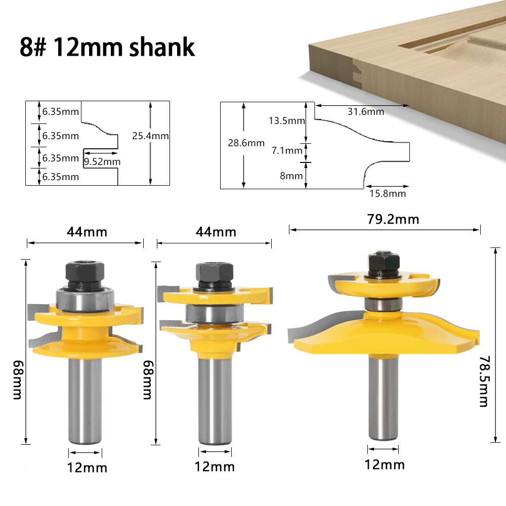 Juego de 3 piezas 12 mango cuchillo de puerta de gabinete cuchillo de puerta de madera maciza carpintería fresadora Tenon cuchillo de puerta de gabinete